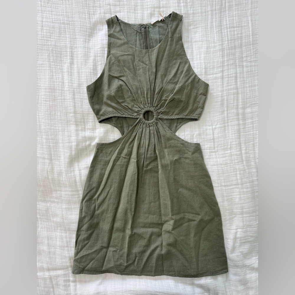 Francesca's Olive Green Cotton Linen Dress with Side Cutouts